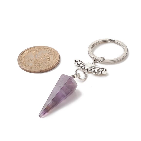 NWOT -  Natural Gemstone Cone point with Angel Wings protective key Chain 2/$20 - Picture 2 of 4